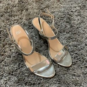 BP. Shiny Silver Strappy Heels